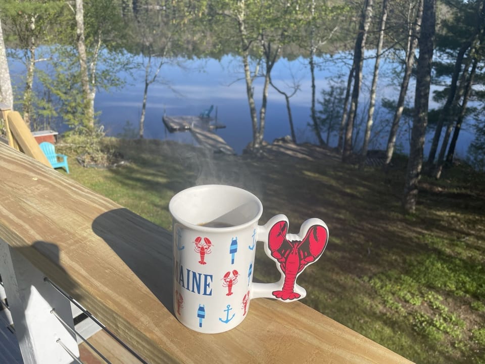 Enjoy a fresh cup of coffee overlooking the lake in the morning
