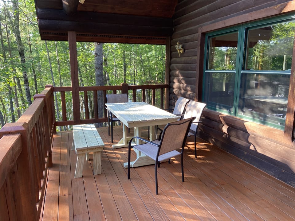Deck and seating area overlooking Perch lake
