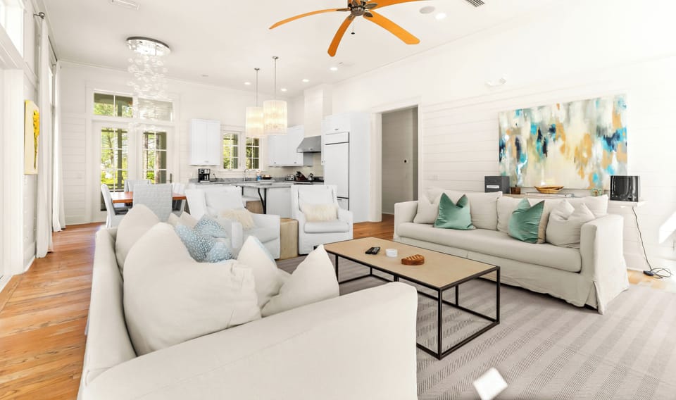 The large ceiling fan keeps the air circulating for extra comfort