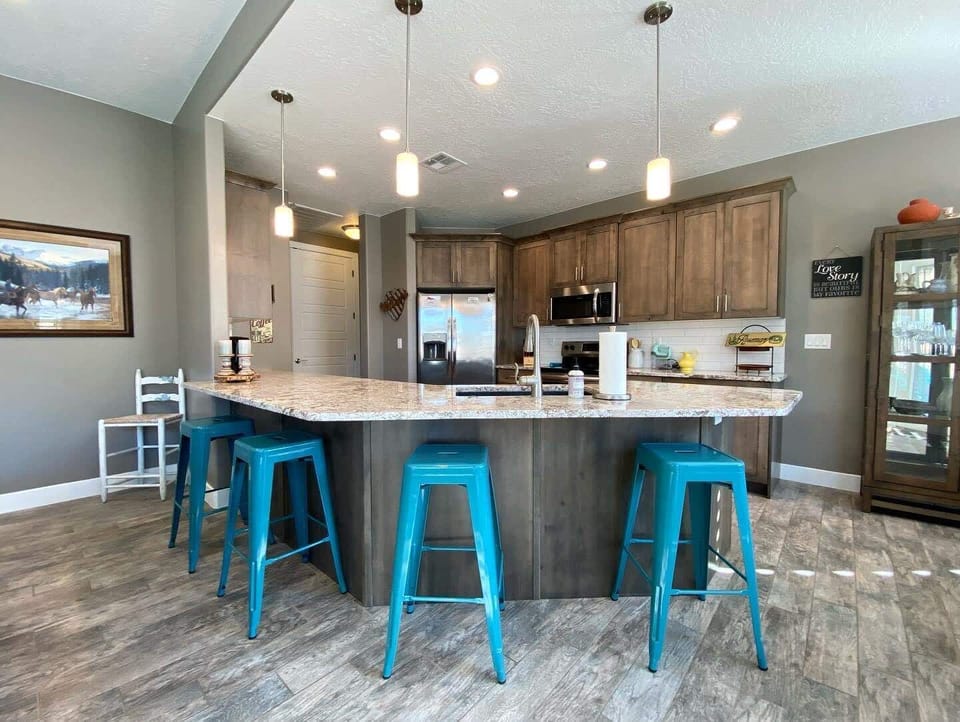 Take a seat at the kitchen island and catch up on the day.