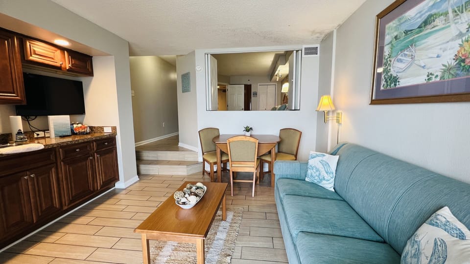 Sleeper sofa and dining area