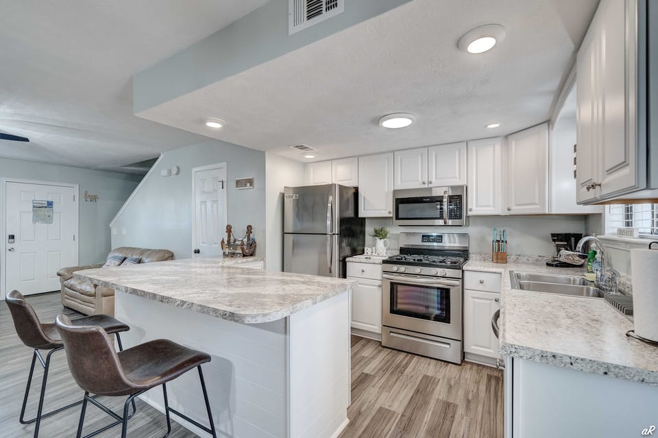 Kitchen with new cabinets and new appliances.