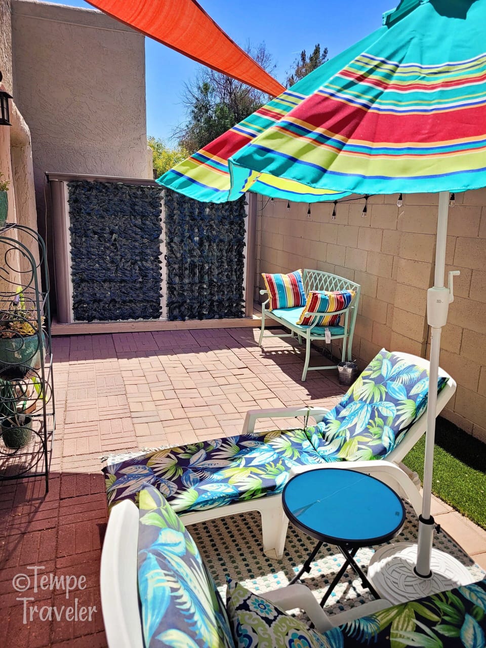 The Back Patio has places to relax in the sun or shade. 