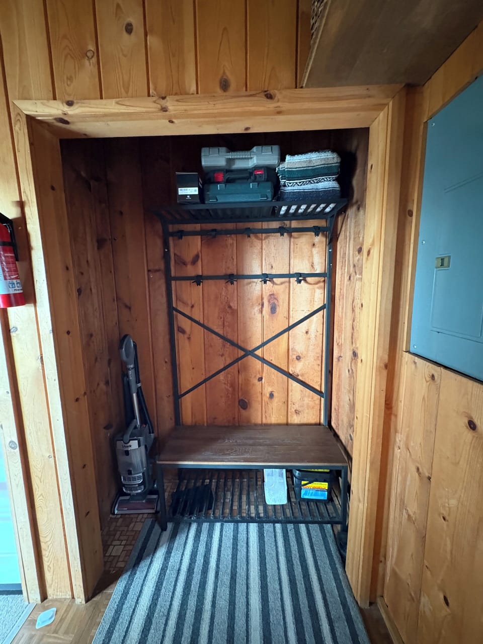 Roadside cottage mudroom area just inside the front door.