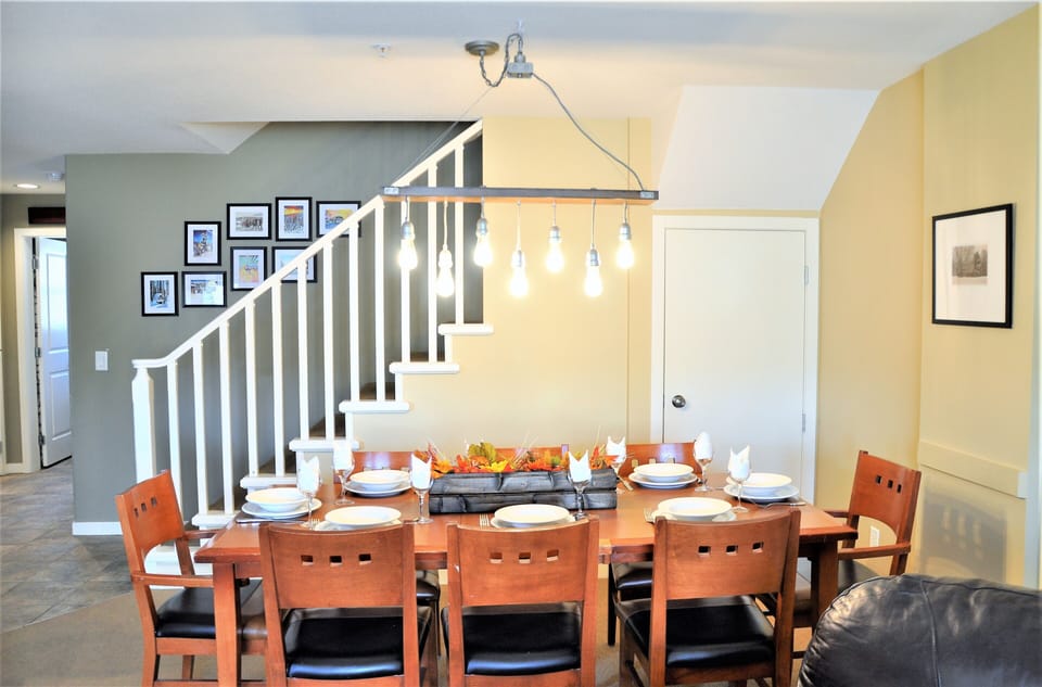 Large dining table can seat up to 10 people