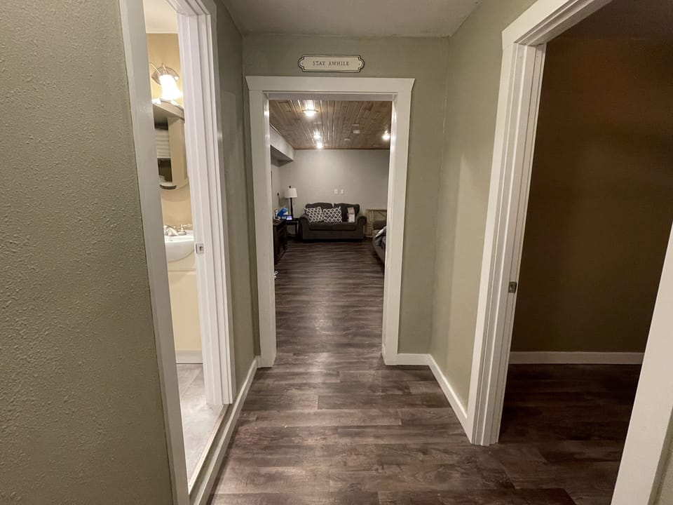 Ground floor - bathroom left, bunk room right