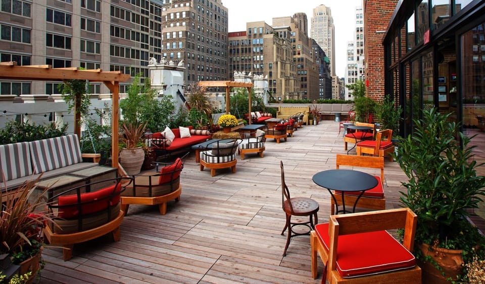 Stretch out on the rooftop terrace with lounge seating and views.