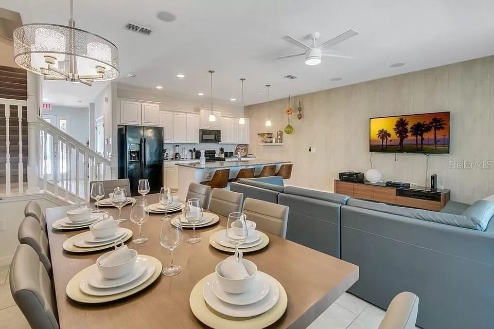 The dining room connects to the open floor plan, great for entertainment