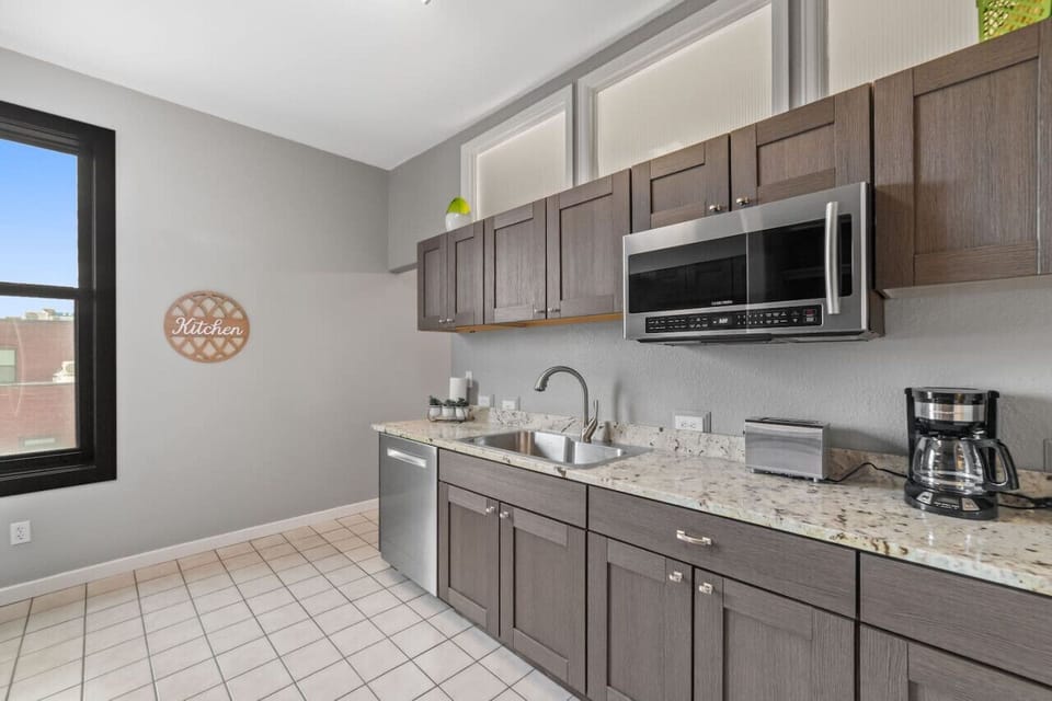 Updated kitchen with stainless steel appliances
