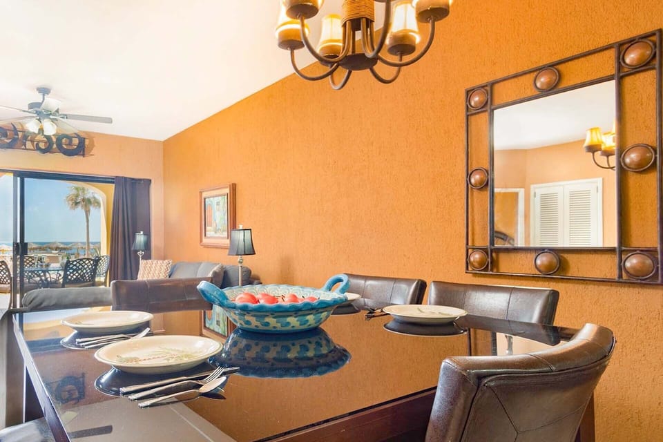 Dining table and living room view