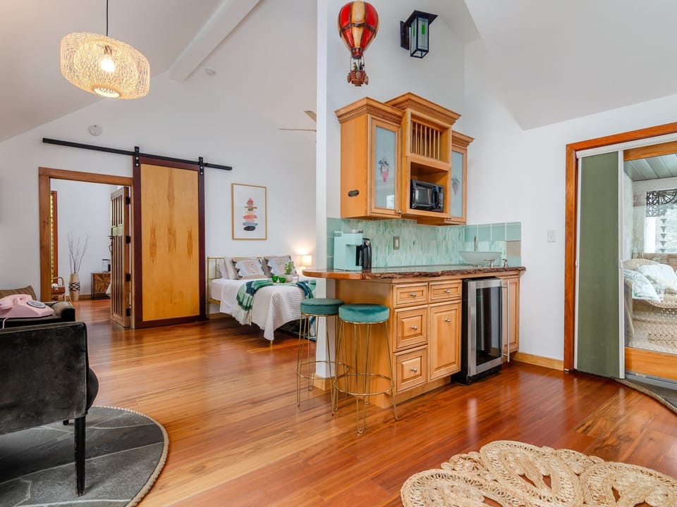 Breakfast bar with mini fridge and microwave