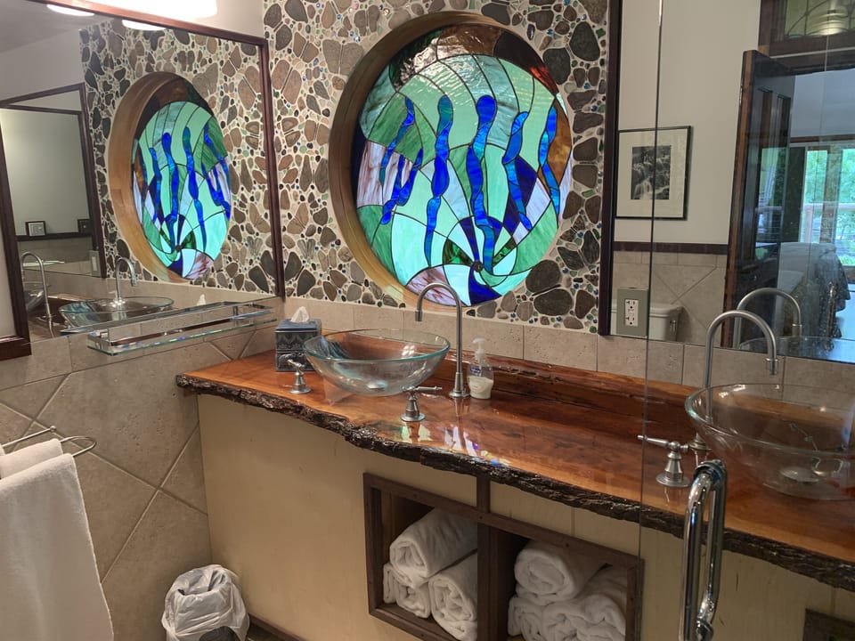 Stained glass detail in bathroom