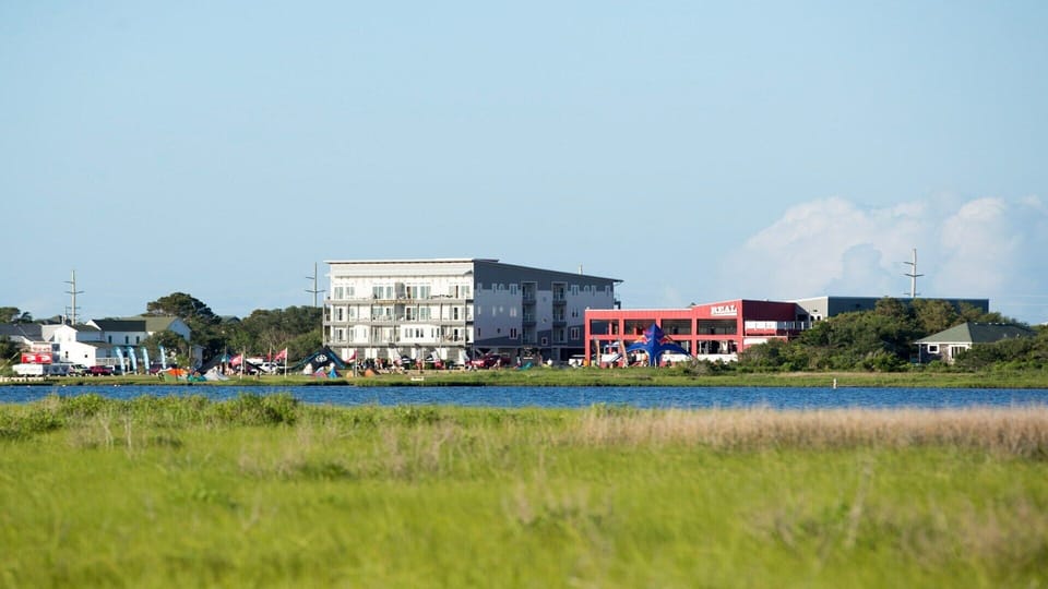Watermen's Retreat and REAL Watersports viewed from The Slick Island
