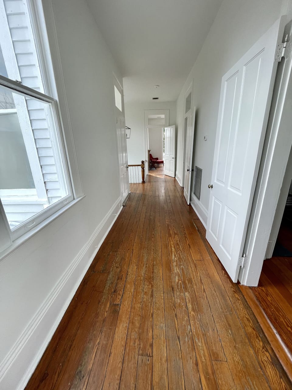 The wide upstairs hallway