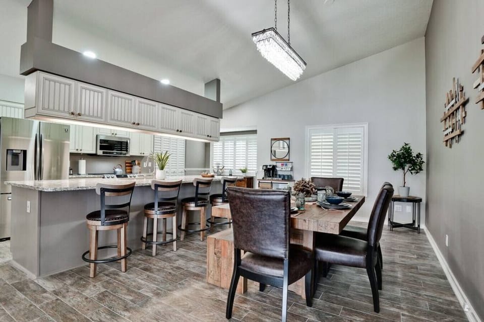 Open dining and kitchen area