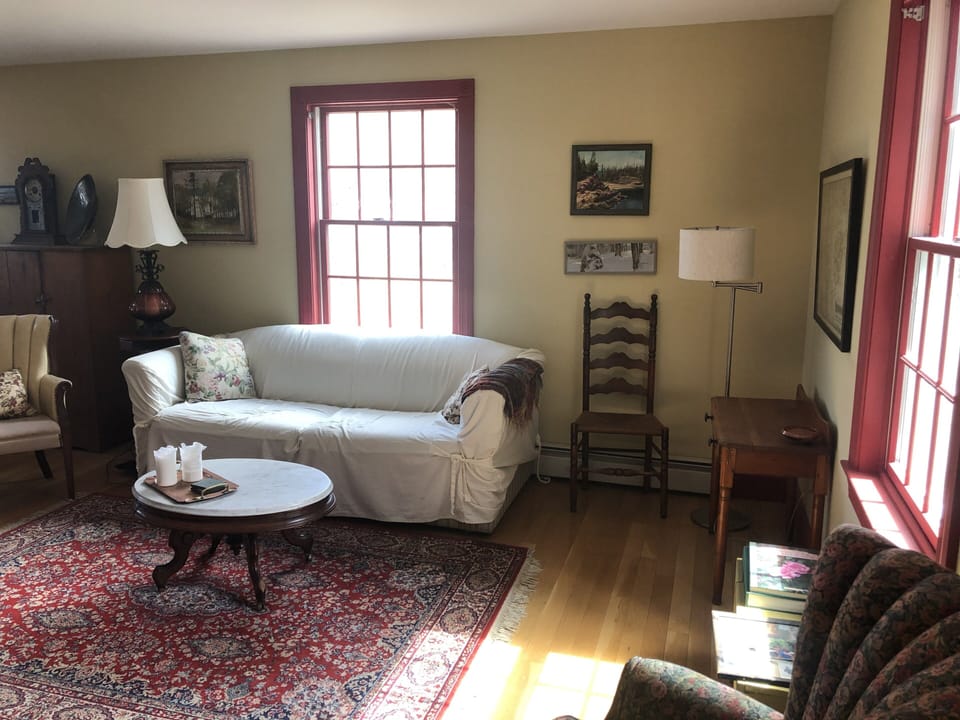 Sitting room.  Sofa has a pull out bed.  Flat screen TV  with cable faces couch.