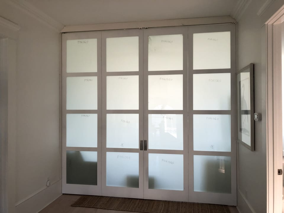 View looking into upstairs common area when doors are closed.