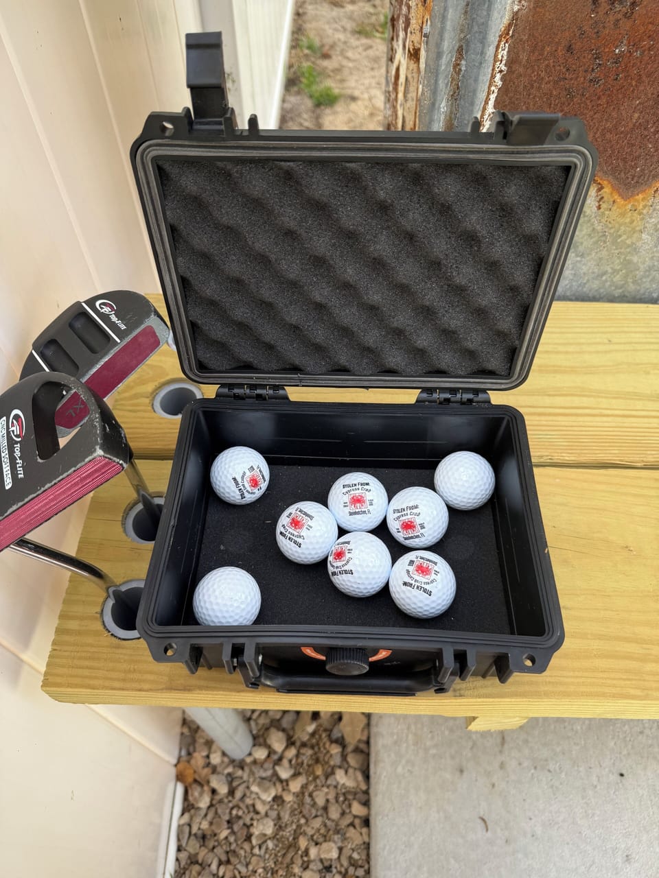 Golf balls and putters provided for the putting green