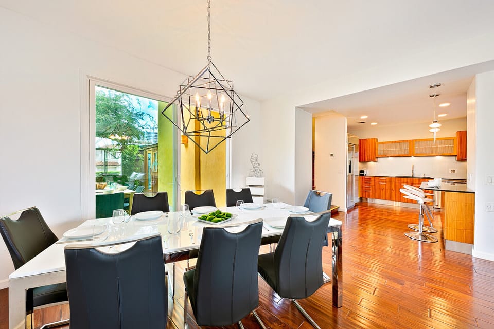 Dine in style indoors at the luxurious quartz table, or opt for outdoor patio.