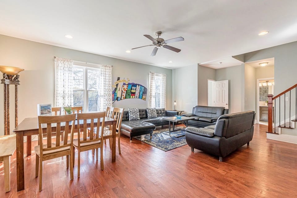 The living area has an open floor plan