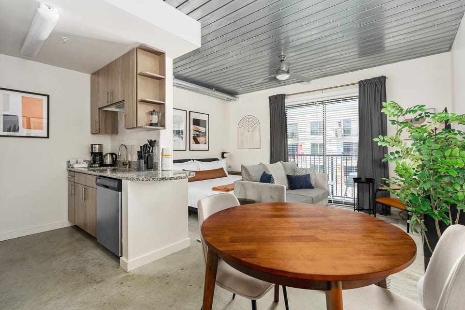 Fully equipped kitchens: coffee maker, electric kettle, toaster, blender, rice cooker, slow cooker, tri-ply cookware, bakeware, and more! Appliances include a stovetop, oven, fridge freezer, and dishwasher.