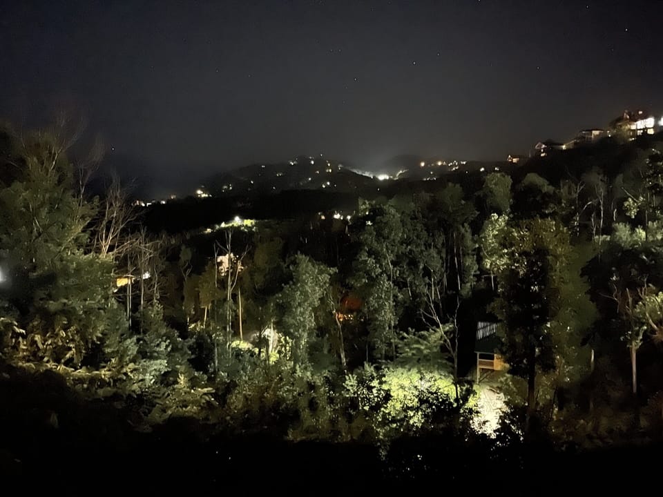 Enjoy the twinkling cabin lights in the evening over a glass of wine.