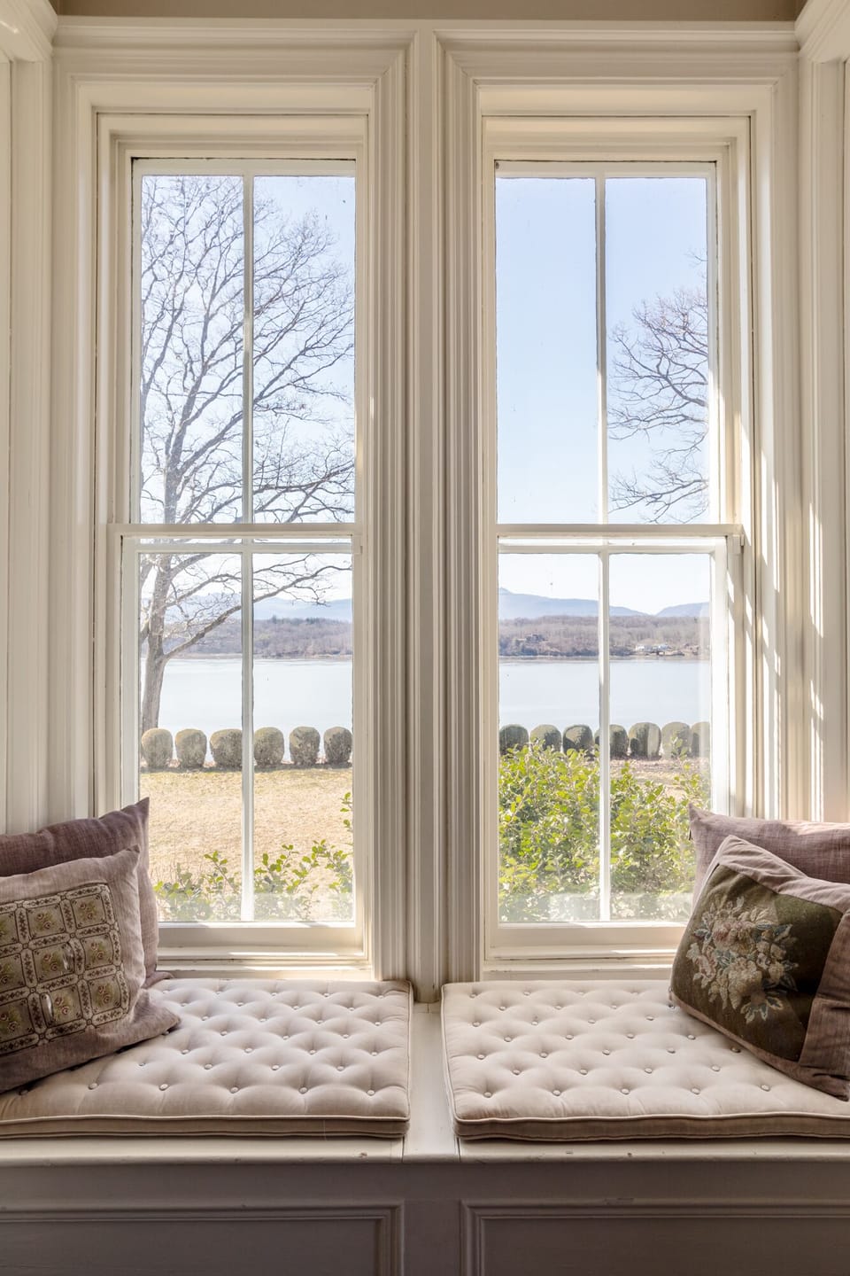 View of Hudson River from front hall bay window and window seat

