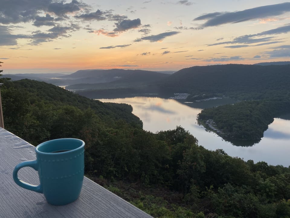 Sunrise on the deck. Great spot for morning coffee.