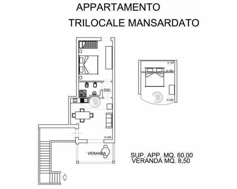 Three room with loft on the first floor with terrace