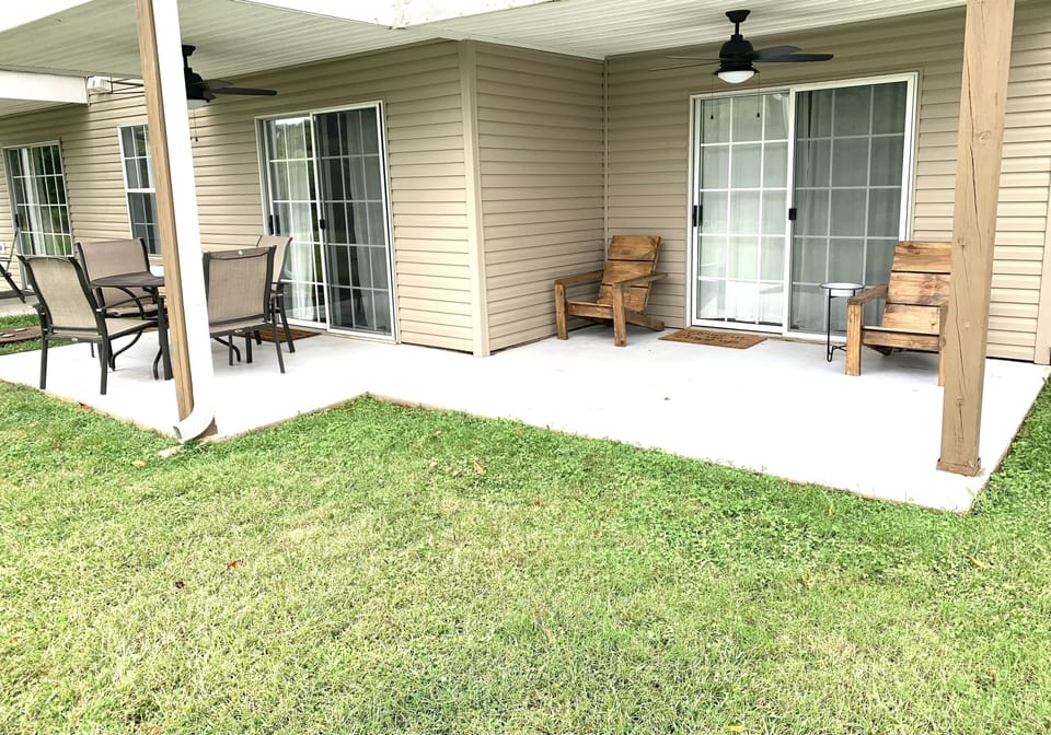 Double sided patio giving plenty of space for outdoor entertainment.
