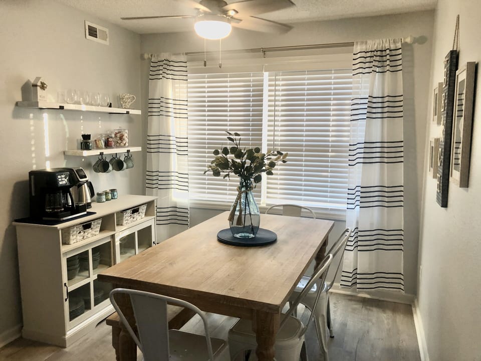 Dining room with fully stocked coffee bar