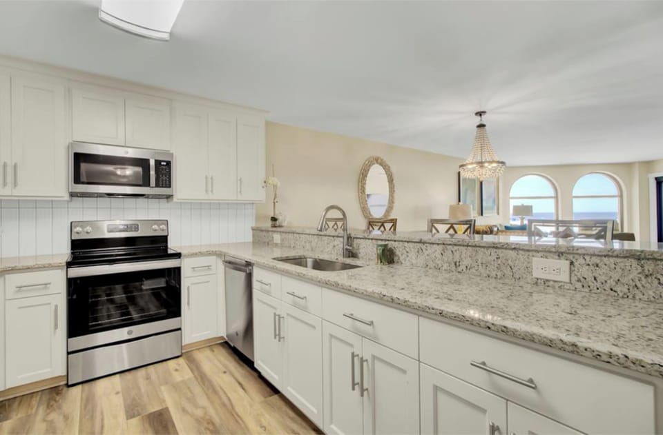 Nicely equipped kitchen.