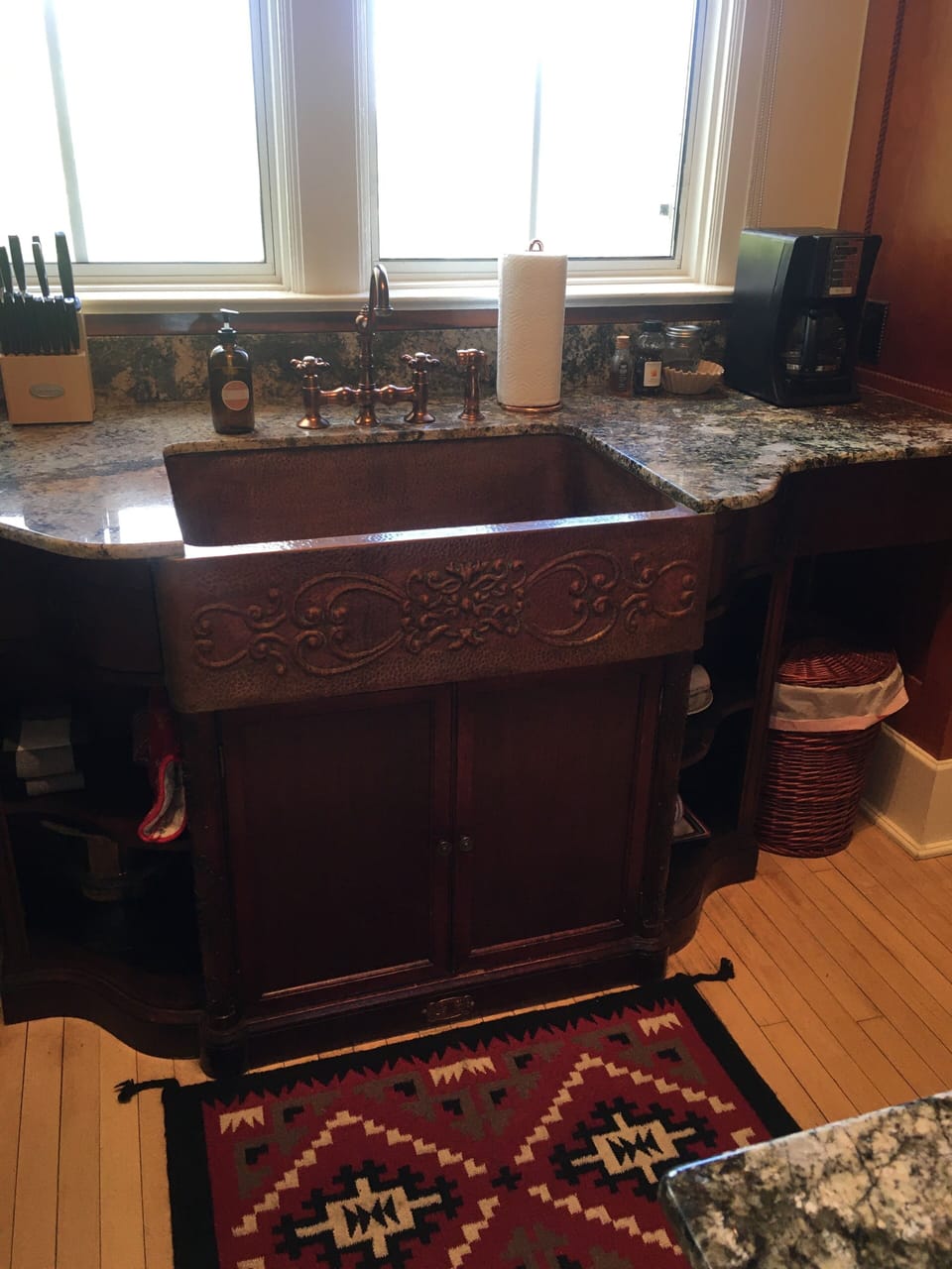 Copper farm sink with views