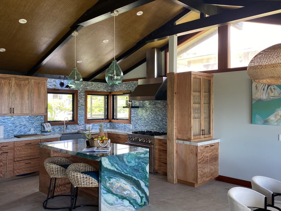 Kitchen cabinets made from local mango wood.
