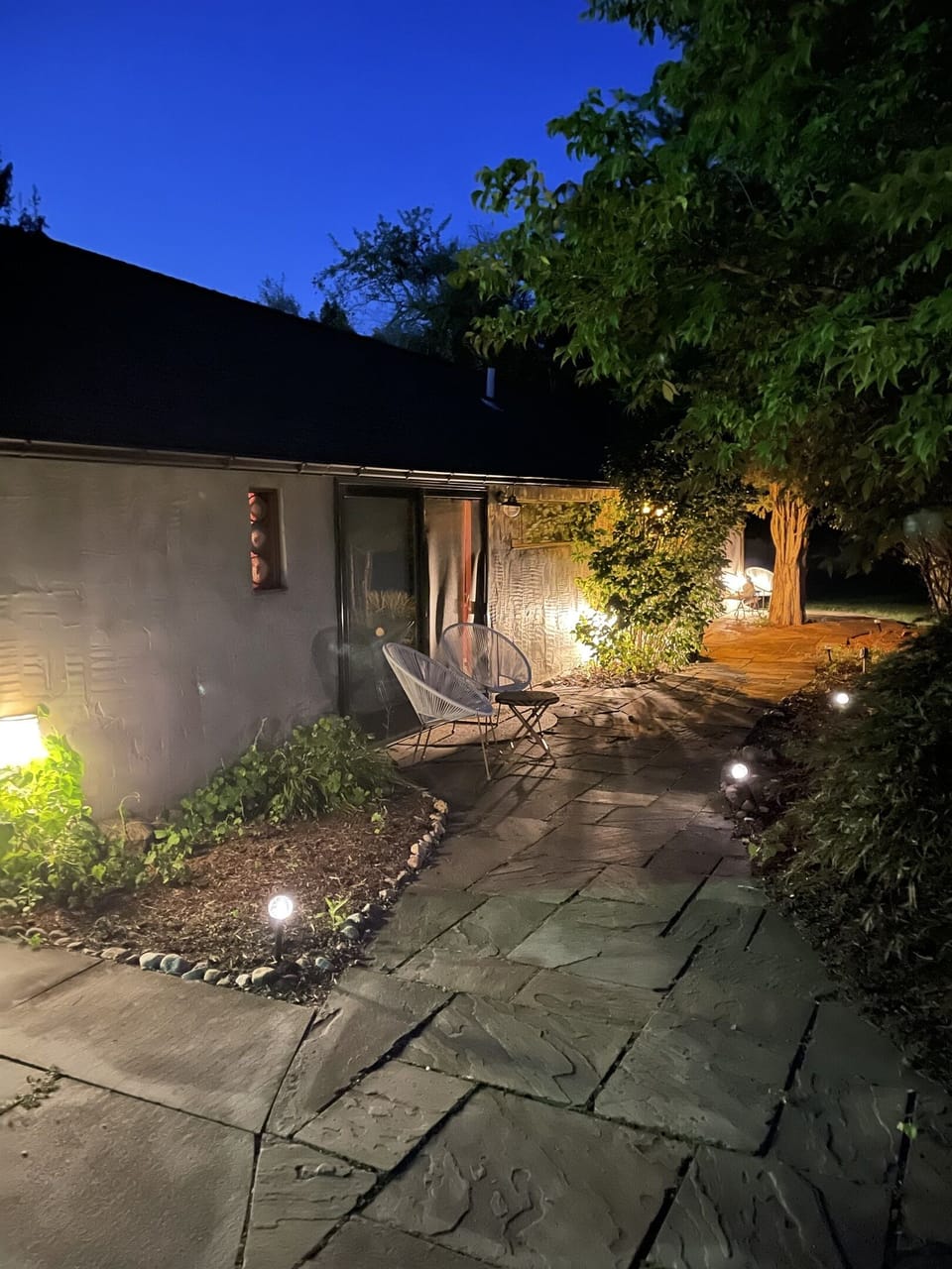 View of Upper Bunk from the garden. Lower Bunk is the next light to the right.