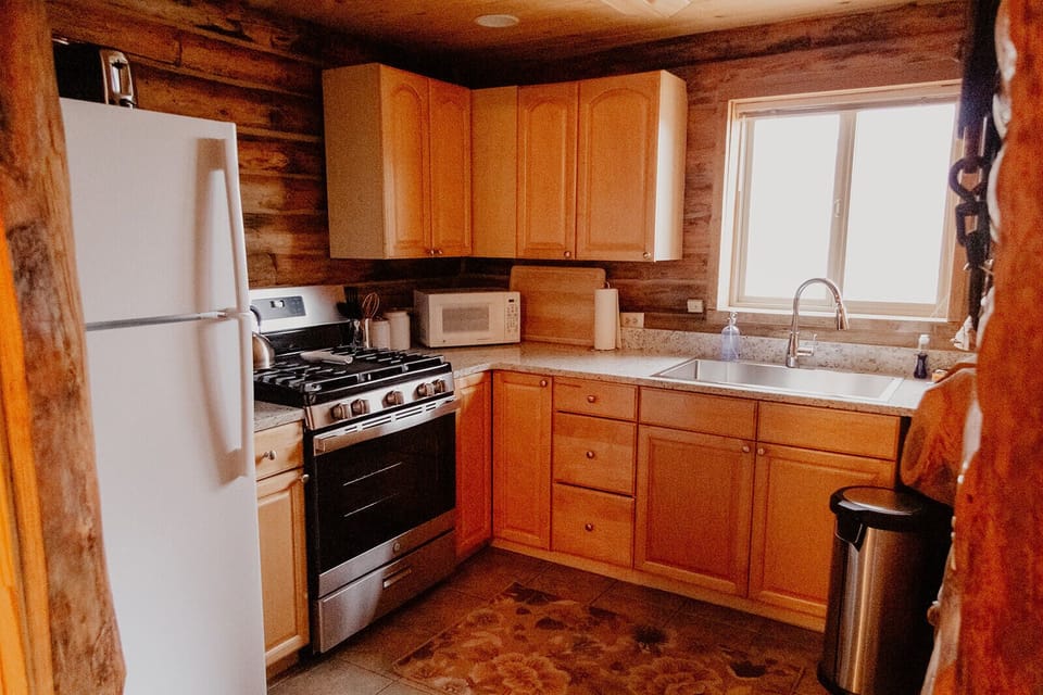 Fully stocked kitchen.