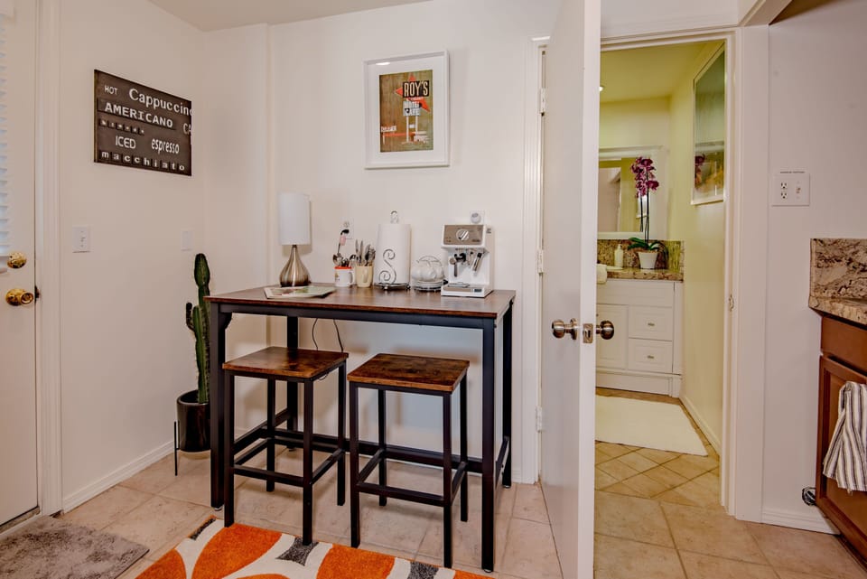 coffee bar in kitchenette off of master suite- door to carport on left