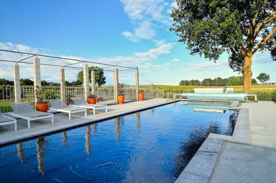 Saltwater pool looking out over the vineyard
