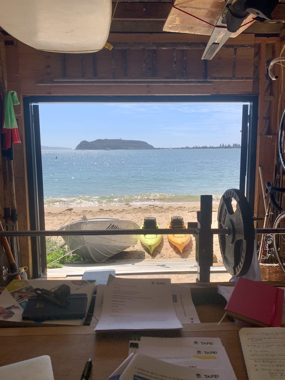 The boat-shed doubles as a home office - quick dips between zoom meetings!