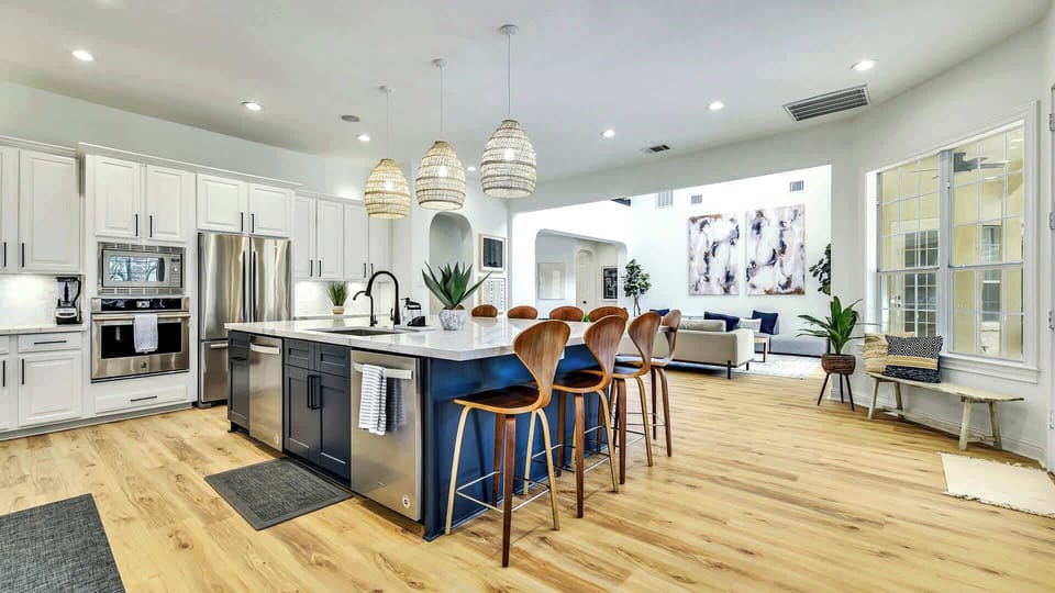 Whip up your favorite meal in the kitchen which boasts high end stainless steel appliances 
