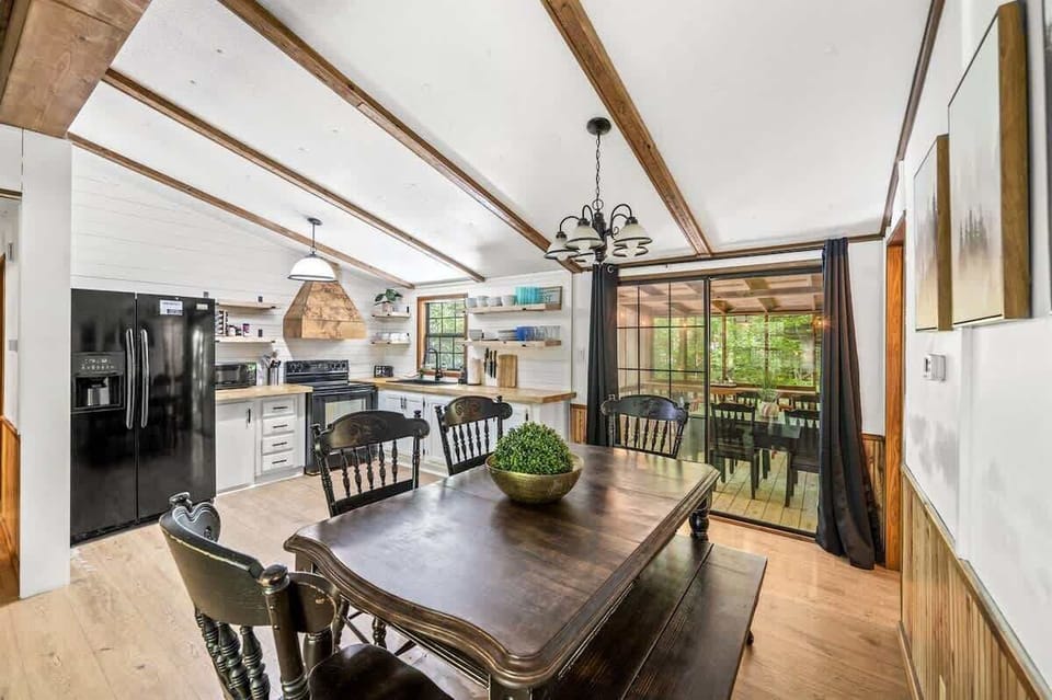 The screened in porch is just off of the kitchen.