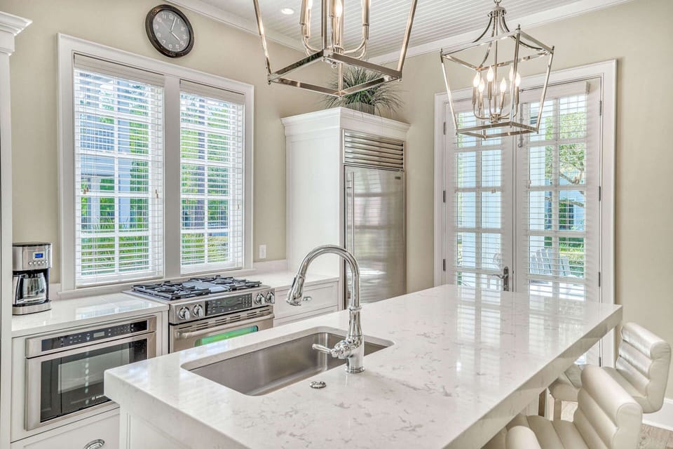 Stainless steel appliances including SubZero fridge