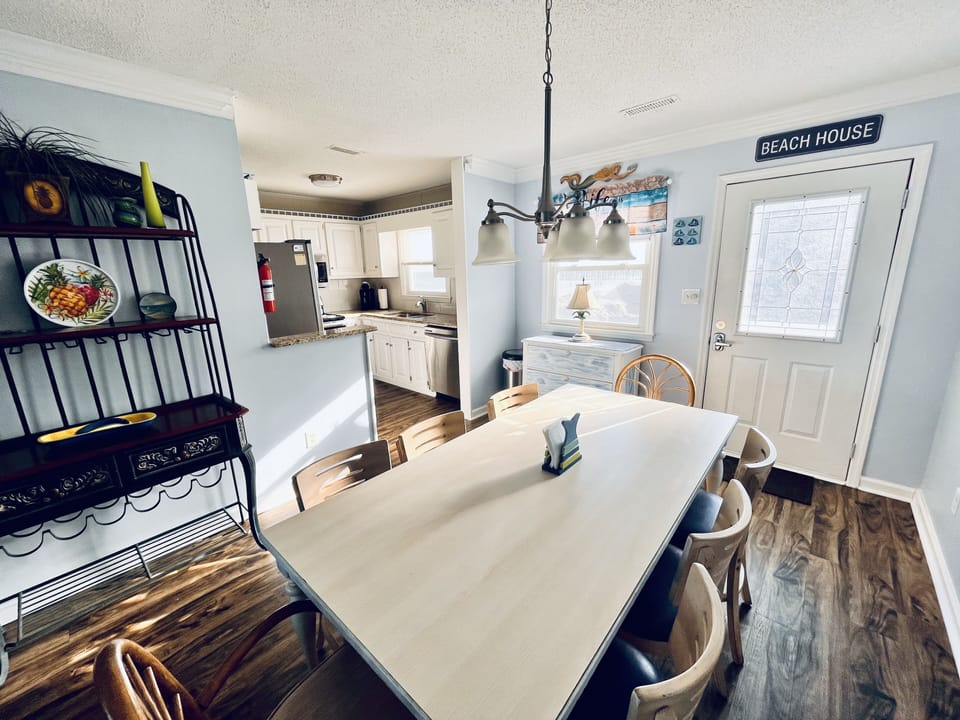 Dining area with pier views