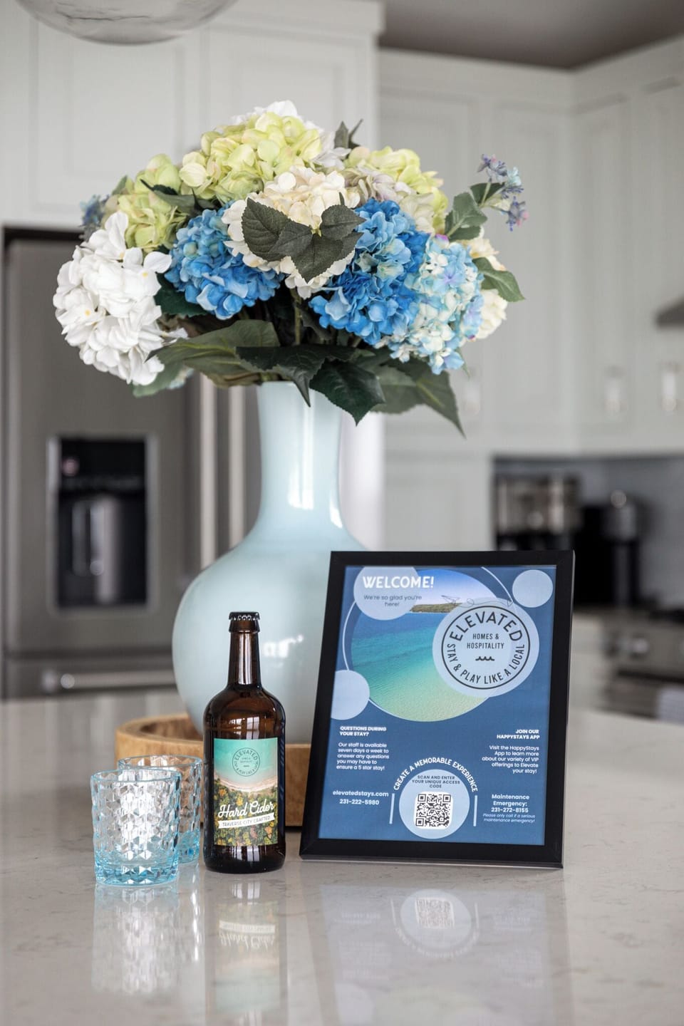 WELCOME TO ELEVATED!

As a token of our hospitality, we're delighted to offer you a complimentary bottle of locally crafted hard cider. Start your stay with a taste of the extraordinary. Cheers to an unforgettable experience!