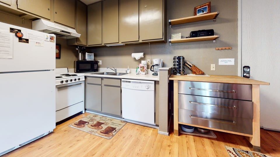 Room, Indoors, Flooring, Hardwood, Refrigerator
