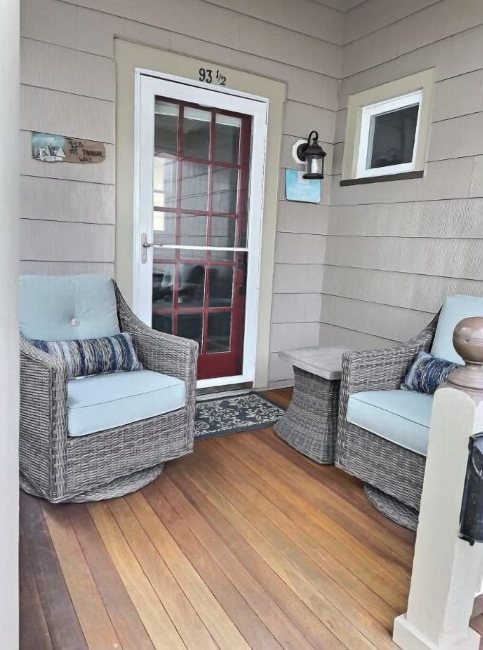 Private porch with swivel chairs