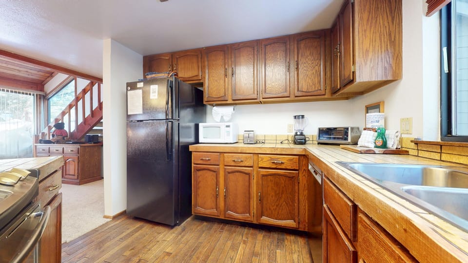 Indoors, Hardwood, Kitchen, Stained Wood, Appliance