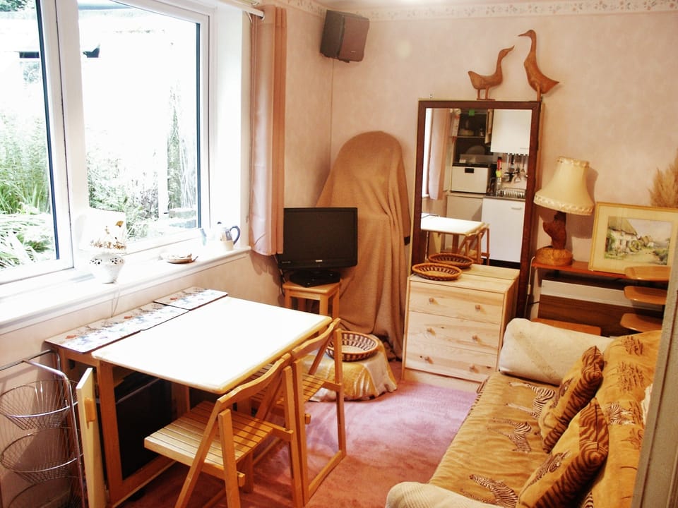 Living/Dining/Room/Kitchenette. 4 chairs available. Only 1 leaf of table is up