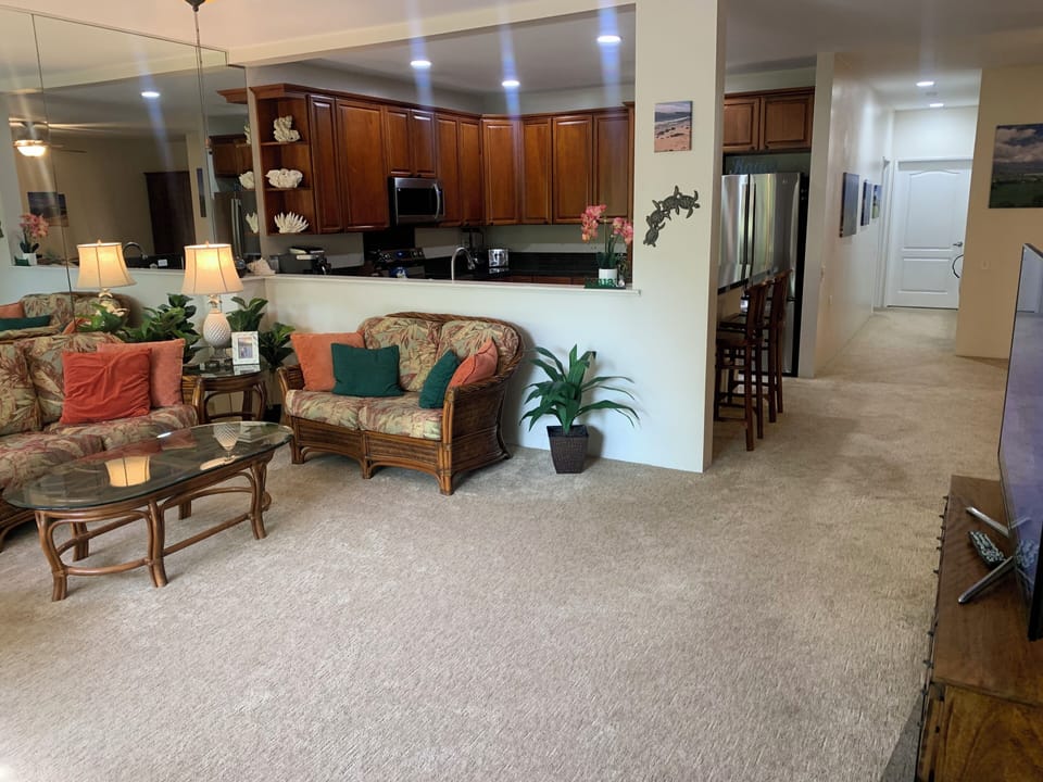 Front entrance with view of kitchen and down the hallway to the bedrooms.  