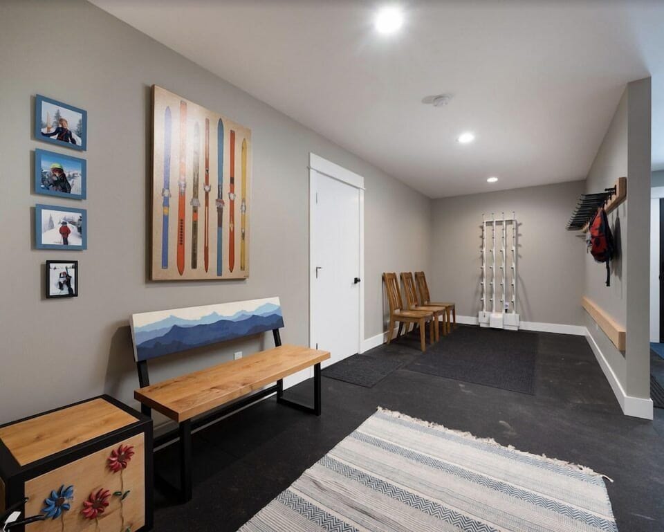 Large entryway, mudroom and ski room, complete with commercial boot dryer
